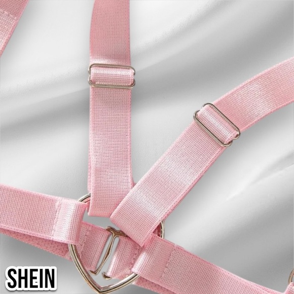 SHEIN Ruffle Trim Ring Linked Garter Lingerie Set Baby Pink - Picture 7 of 7
